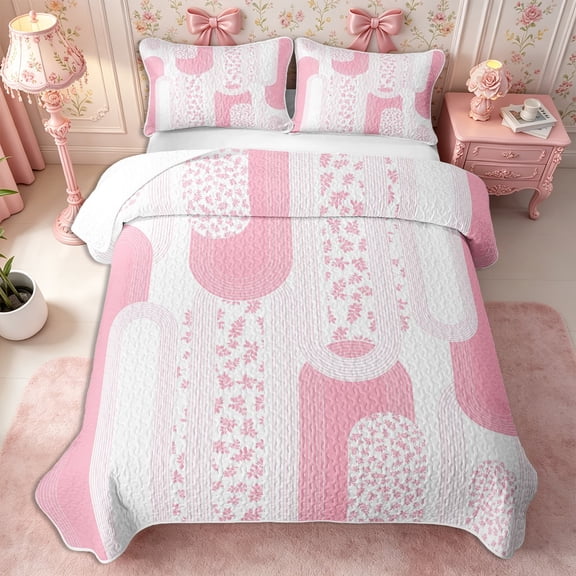 Manfei Rustic Flowers Twin Quilt Set 2 Pieces,Geometric Stripes Twin Coverlet Set,1 Bedspread and 1 Pillowcase