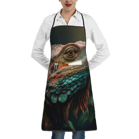 

Pofeuu Realistic Colorful Chameleon Print Aprons with Pockets Cute Aprons for Kitchen Cooking Server Barber Chef Apron
