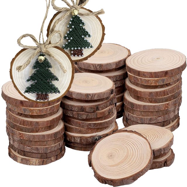 36 láminas de madera natural de KINJOEK, de 3,5 a 4 pulgadas, con corteza, círculos de madera sin acabado para posavasos, manualidades, decoración de boda, adornos navideños