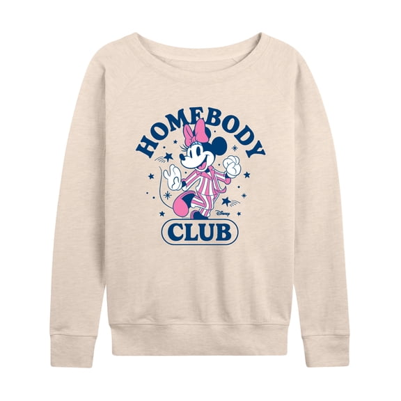 Disney - Minnie Homebody Club Women's Lightweight French Terry Wide Neck Long Sleeve Graphic Shirt