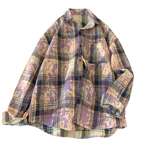Blusa y camisa de manga larga con cuello vuelto Camisa a cuadros informal de moda para hombre Camisa holgada de manga larga para jóvenes Camisa informal para hombre Abrigo Blusa de manga larga con cue