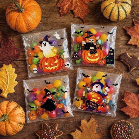 Donemore Clearance 100 Pcs 4 in 1 Cookie Treat Bags Clear Cellophane Packaging Pouches for Candy Biscuit Gift Wrapping Party Favor Snack Packing