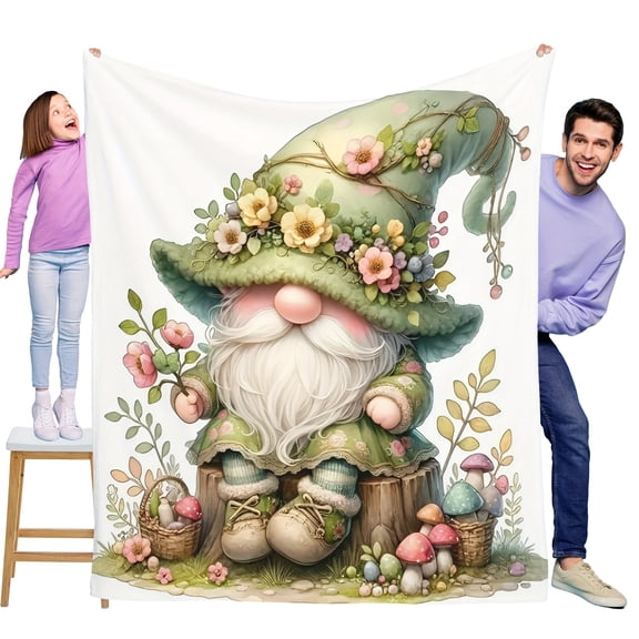 Winter Warm Christmas Gift Green Dress Gnome Cute Fun Print Flannel Blanket Soft Warm Cozy Blanket For Sofa Bed Car Camping Office Home Decor Gift Blanket For All Seasons