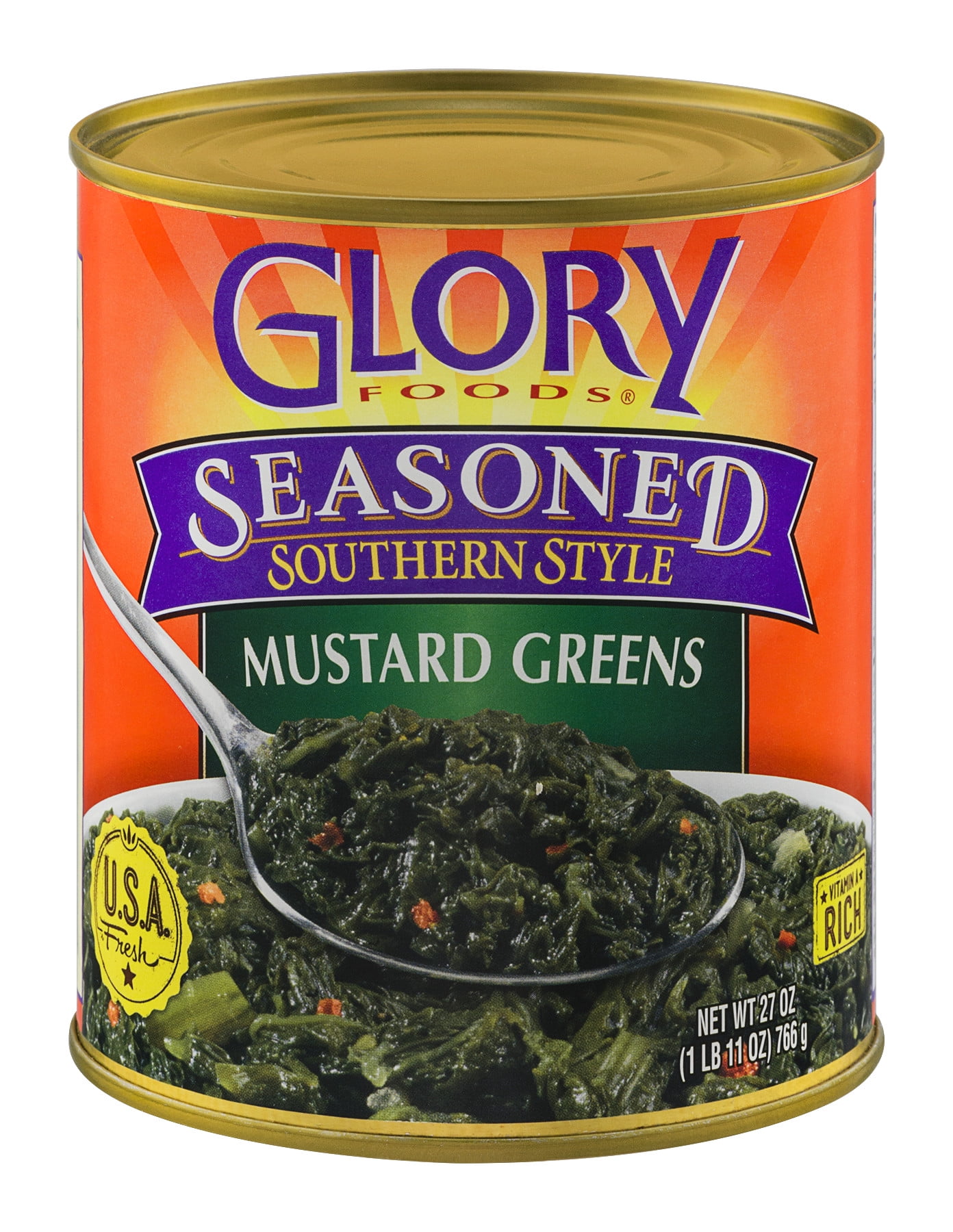Glory Foods Seasoned Southern Style Mustard Greens, 27 oz., Can