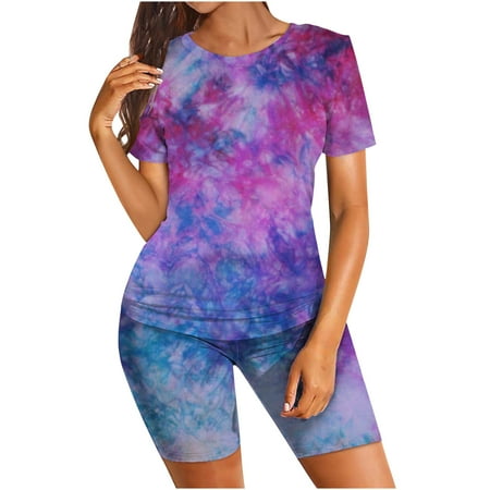 

HTNBO New Arrivals Women s Workout Sets 2 Piece Short Sleeve T Shirts Elastic Waist Short Pants Lounge Pajamas Sports Yoga Sets