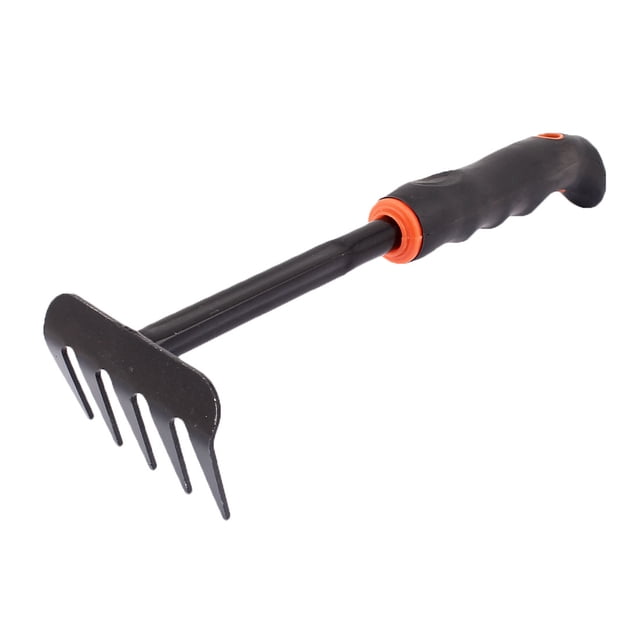 Plastic Coated Metal Head Handheld 5 Teeth Garden Rake Hand Tool Black