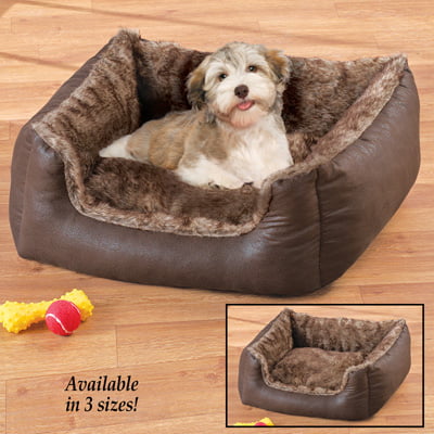 Faux Fur And Leather Pet Bed Dog, Leather Pet Bed