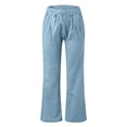 thumbnail image 7 of Nestiefly Linen Pants Women Wide Leg Palazzo Pant Drawstring Elastic Waist Trousers Casual Boho Summer Pants Beach Vacation Sky Blue 2XL, 7 of 7