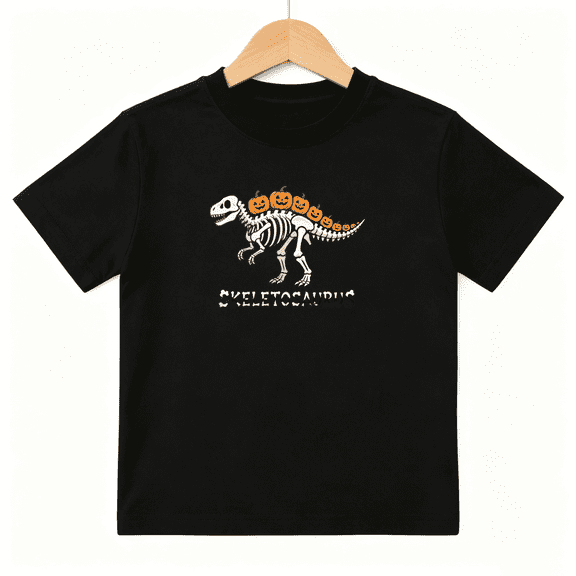 Skeletosaurus Pumpkin Dinosaur Skeleton Boys Graphic Tees Halloween Kids T-Shirt 100% Cotton Short Sleeve Tops Ages 4-13Y