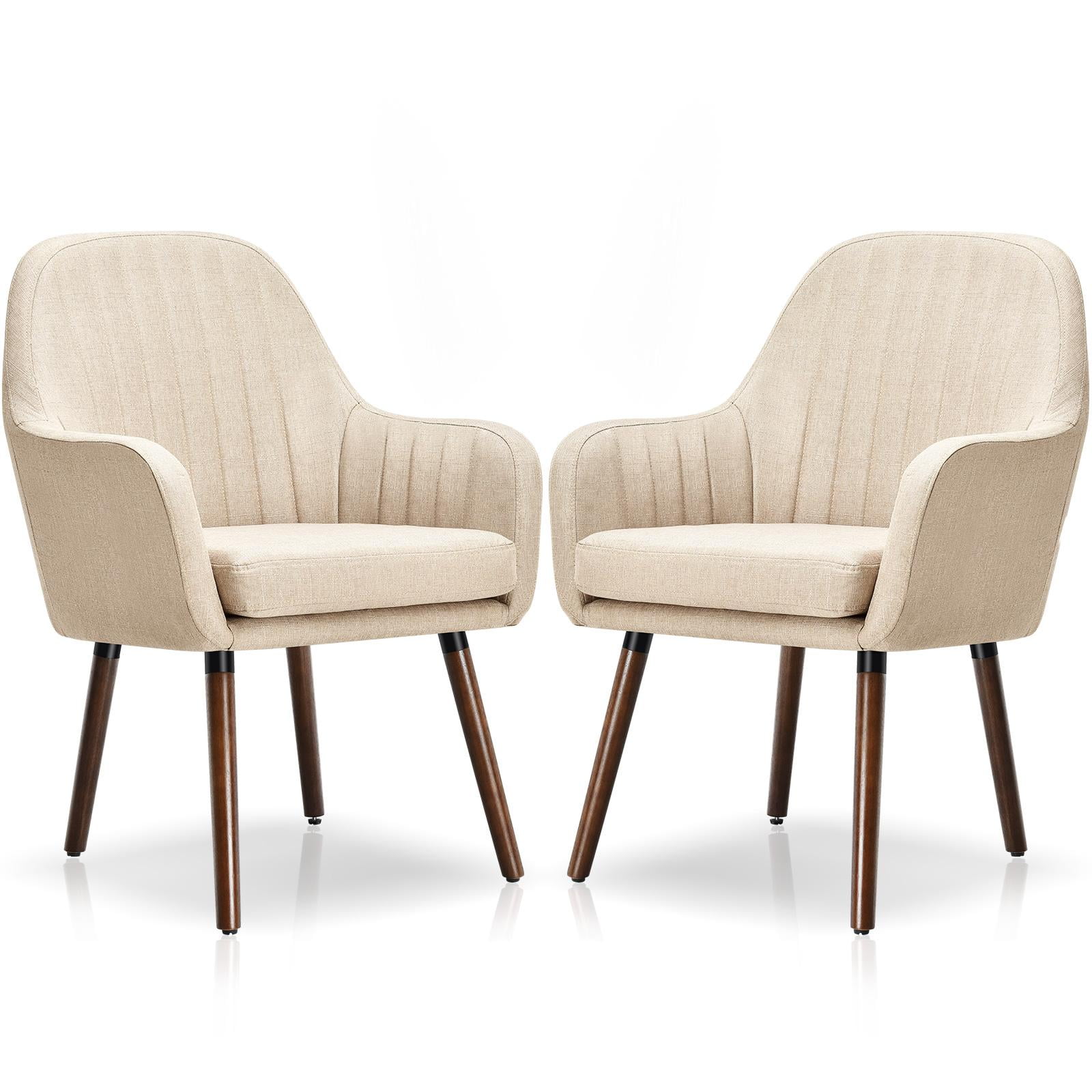 Giantex Fabric Dining Chairs Leisure Upholstered Arm Chair w Thick Sponge Seat Padded Accent Chair for Home Beige 2 Walmart