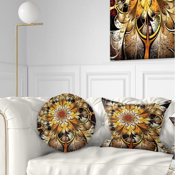 Designart Fractal Flower Dark Yellow - Floral Throw Pillow - 12x20