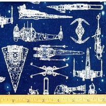 1 Fat Quarter - Star Wars Vehicles on Blue Cotton Fabric - 21" X 18"