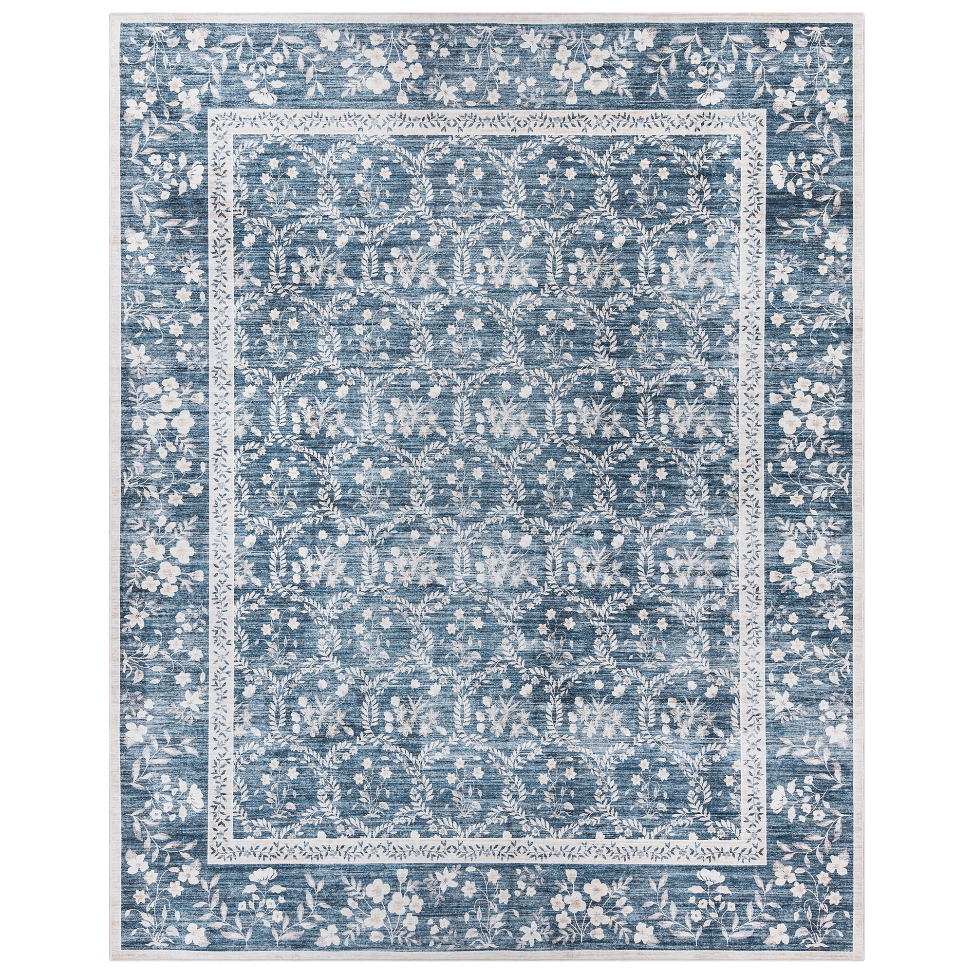 Crystal Print Vela Transitional Floral Navy Area Rug, 5x7