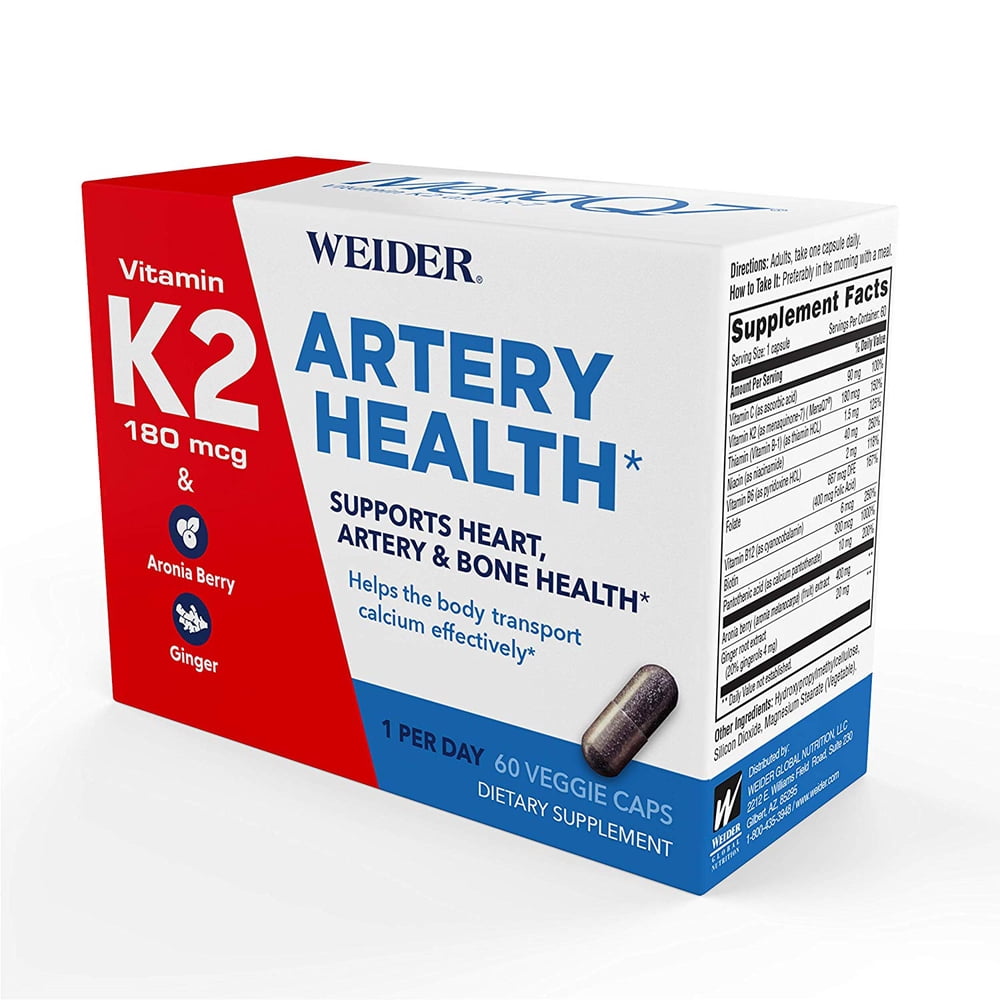 Weider Artery Health Formula with 180mcg of Vitamin K2 60 Veggie Caps