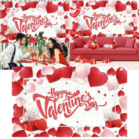 Ktoot Happy Valentine's Day Backdrop Banner 71 X 43 Inch Large Size Red Heart Valentine's Day Background Banner Valentines Day Party Decorations Supplies Valentines Party Photo Booth Prop