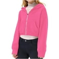thumbnail image 4 of Ecqkame Girls Crop Sweatshirts Casual Solid Color Short Style Jackets Hooded Long Sleeved Sweatshirt with Pockets for Teens Hot Pink 120, 4 of 7
