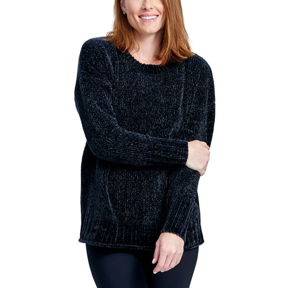 Seven7 Womens Size Large Long Sleeve Ultra Plush Chenille Pullover Sweater, Caviar
