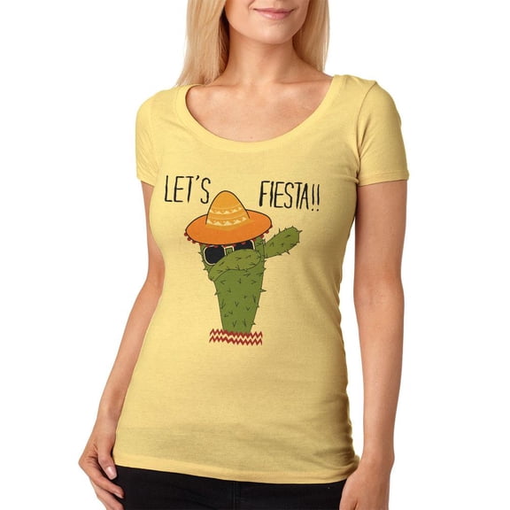 Cinco De May Cactus Let's Fiesta Party Womens Soft Scoop T Shirt Yellow Haze SM