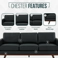thumbnail image 2 of Leisuremod Chester Modern Leather 3 Seater Sofa With Birch Wood Base Mid Century Living Room Couch (Black), 2 of 12