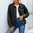 thumbnail image 6 of Jean Jacket Coats Womens Plus Denim Stretch Denim Jacket, Women's Oversized Mid Long Denim Jacket Jean Biker Coat S-90 Black L, 6 of 6
