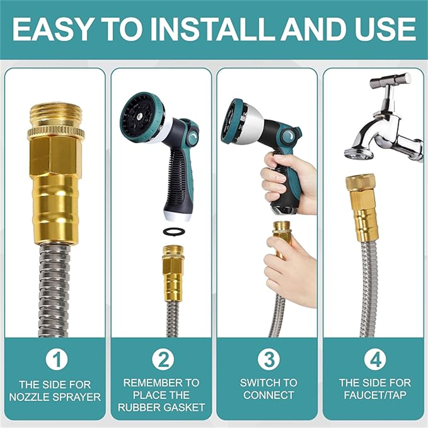 "75FT Garden Hose, 304 Stainless Steel Water Hose, Flexible with a 10-Mode Nozzle Sprayer, No Kink, Lightweight, Puncture Proof, I for Yard, Lawn, Outdoor, 5/8'' Outside Diameter "