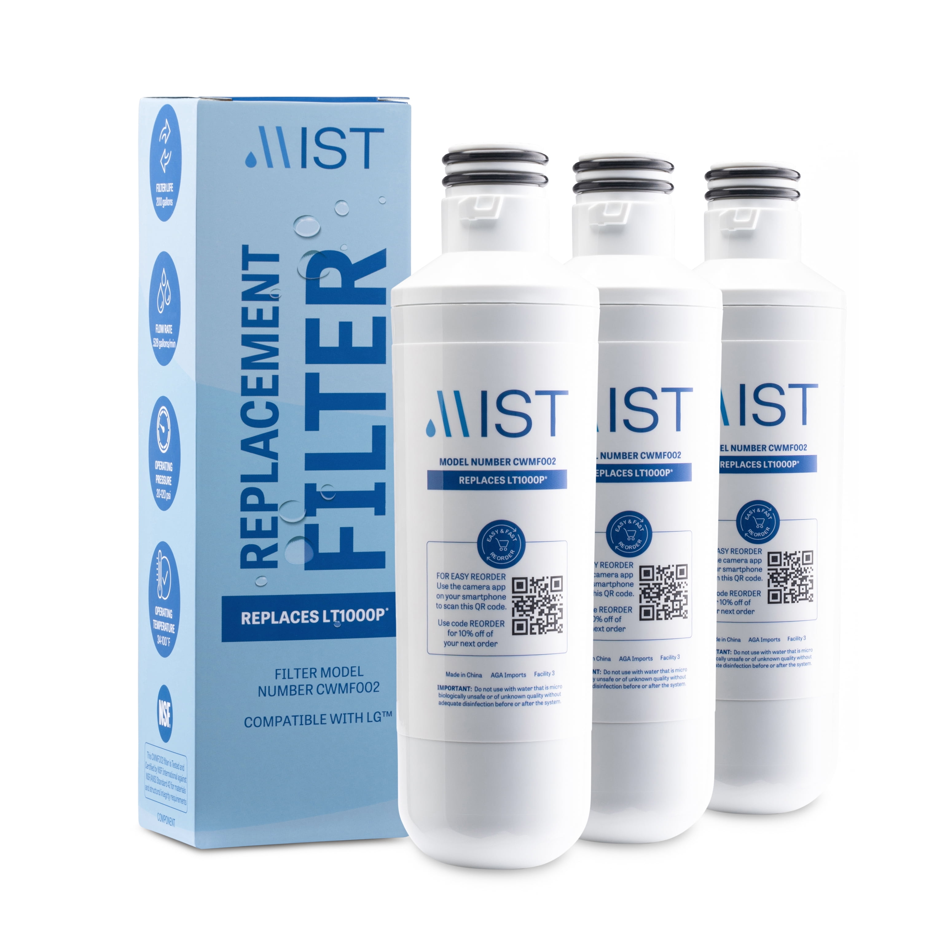 Mist ADQ747935, MDJ64844601, 46-9980 Water Filter Replacement, 3 Pack