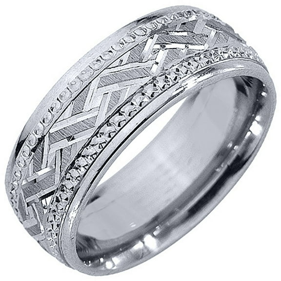 14K White Gold Mens Wedding Band 7mm Satin Braided Comfort Fit