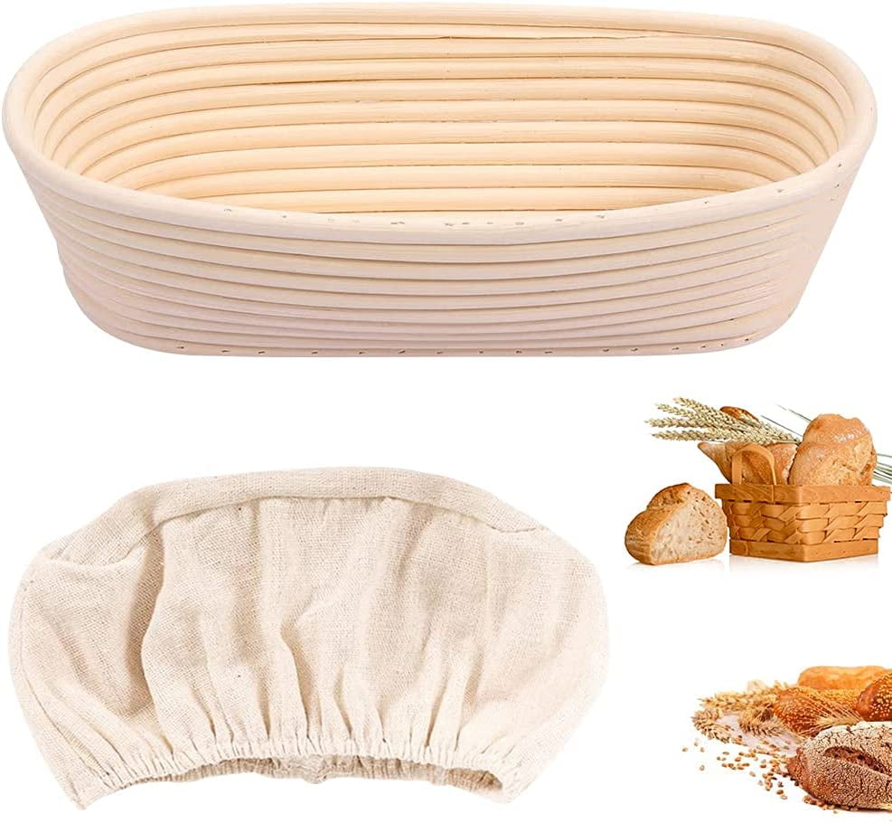 Oval Fermentation Basket. Willow Bread Dough Proving Basket with Linen