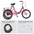 thumbnail image 4 of VIRIBUS Folding Carbon Steel Three-Wheel Adult Tricycle 20in 7 Speed Dual Chain Trike Hot Pink, 4 of 14