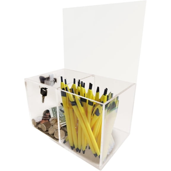 MCB Donation Box - Collection Box - Tip Container - W/ Two Compartments One Compartment Locked And Other Open For Give And Take- Great And Amazing For Fundraising