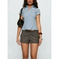 thumbnail image 5 of Women Y2k Short Sleeve Button Up Shirt Lapel Collar V Neck Plaid Open Front Blouse Basic Casual Going Out T-Shirt Blue  L, 5 of 8