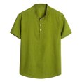 thumbnail image 1 of Designer Spring Summer Men's Casual Cotton Linen Solid Color Long Sleeve Shirts Loose Stand Collar Shirts L, 1 of 5