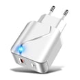 thumbnail image 2 of Cargador de teléfono PD18W QC3.0 Adaptador de carga rápida USB Enchufe de la UE Cabezal de carga portátil de plástico, Blanco Kearding EL004931-02, 2 of 2