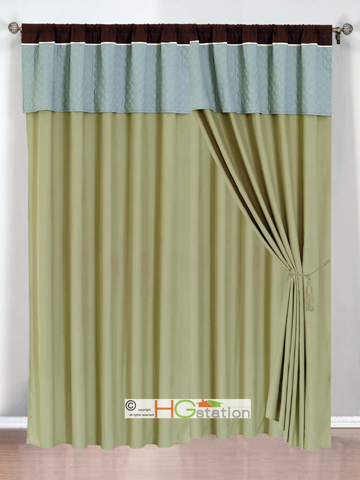 4-Pc Alexis Embroidery Diamond Geometric Curtain Set Sea Green Sage White Blue 