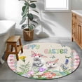 thumbnail image 4 of Round Area Rug 3 Ft, Easter Washable Non-Slip Circle Carpet for Living Room/Bedroom, Spring Bunny Botanical Flowers Herbs Eggs Plaid Low-Profile Small Floor Mats Collection Rugs for Indoor, 4 of 7
