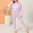 thumbnail image 2 of Unisex Kid Pajamas Set, Girls Boys Satin Button Pajamas Set, Long Sleeve Shirts with Long Pants 2 Piece Sleepwear Loungewear for Tween Purple 12-13Y, 2 of 9