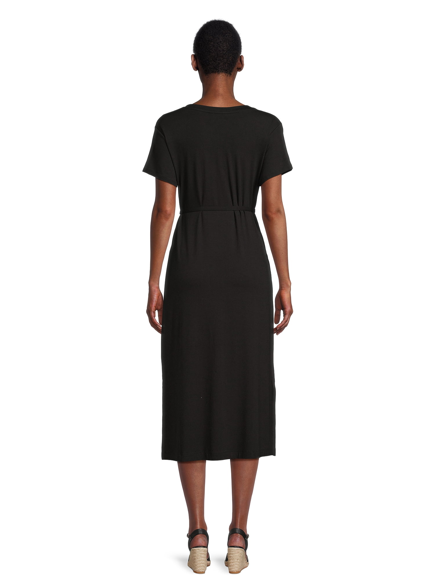 Time and Tru Women's Belted Knit Dress with Side Slits, Sizes XS-XXXL
