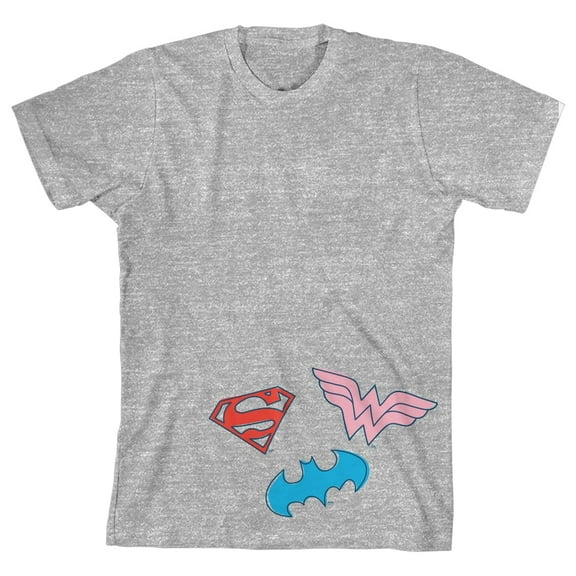 Boy's Gray Justice League Logos Graphic T-shirt-S