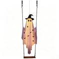 thumbnail image 2 of Hanging Halloween Witch Ghost Outdoor Decoration, Battery-Operated Illuminated Light-Up Flying Ghost on Wooden Swing Seat, Spooky Hanging Animatronic Decor for Front Porch, Tree & Yard, 2 of 10