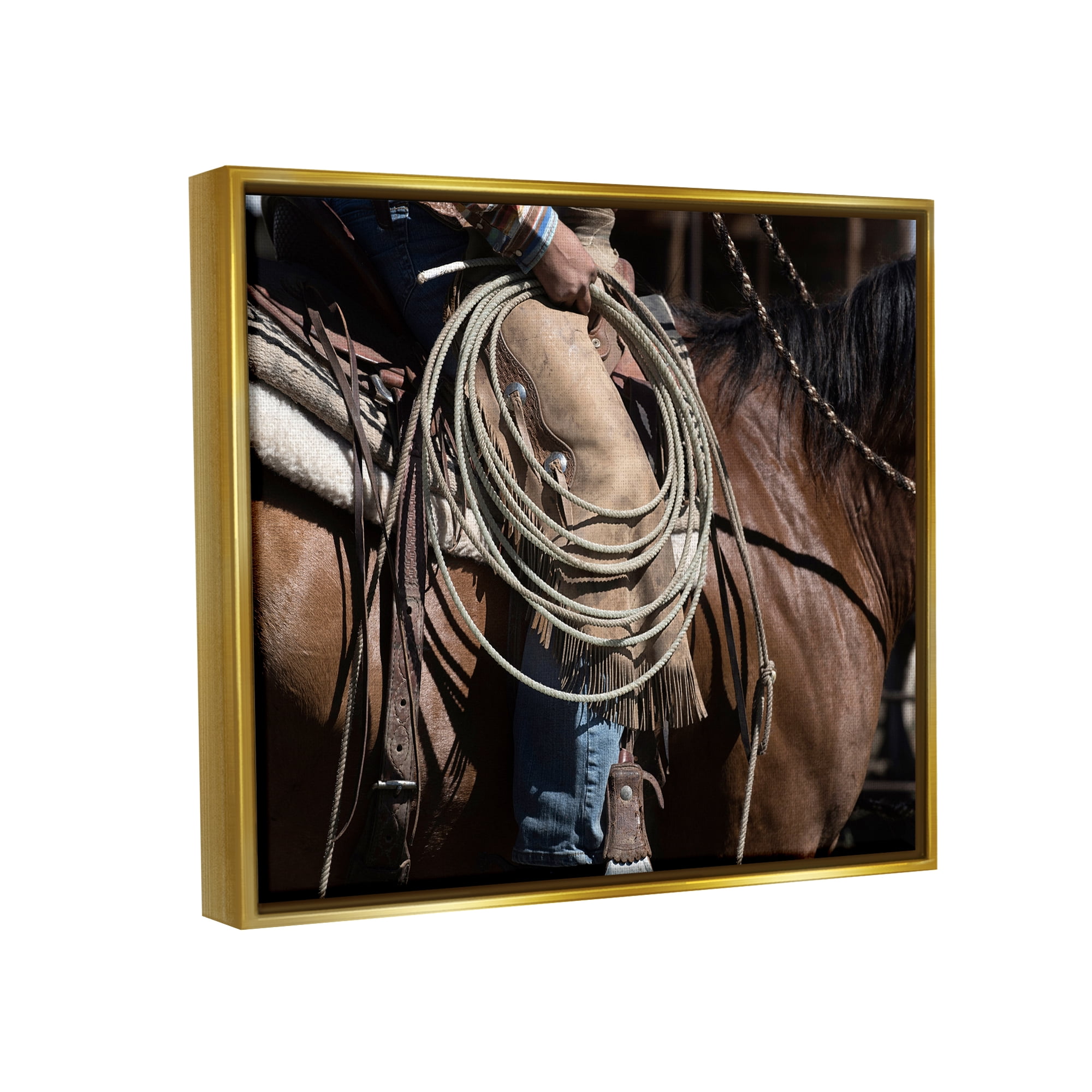 Stupell Industries Southwestern Cowboy & Lasso Beauty & Fashion Photography Gold Floater Framed Art Print Wall Art, 31 x 25