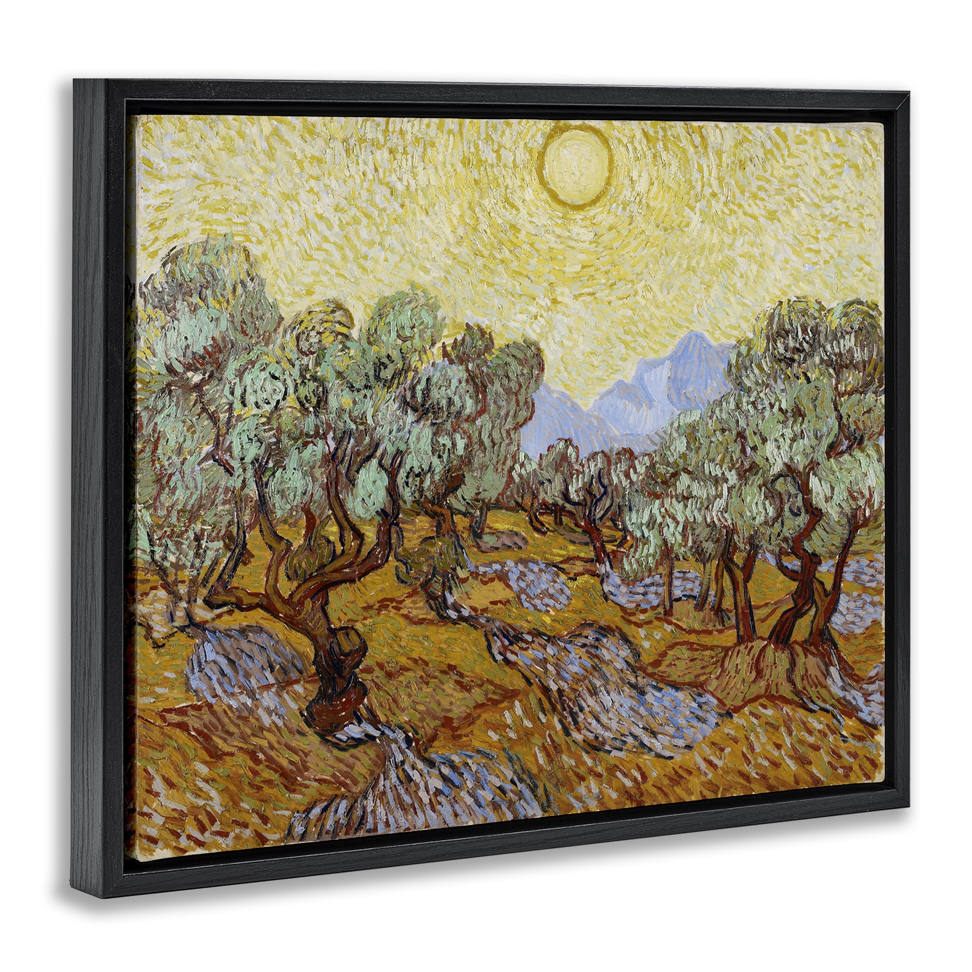 Stupell Industries Classic Van Gogh Olive Trees Landscape & Nature Painting Black Floater Framed Canvas Art Print Wall Art, 21 x 17