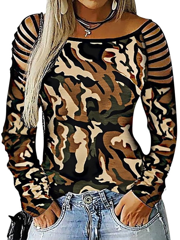 Haut à Manches Longues Découpé Camouflage pour Femmes