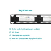 MonoPrice 24-Port Cat6 Patch Panel 110 Type 568A/B Compatible Black 7253