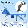 thumbnail image 3 of Portable folding lounge chairs with 5-position adjustable headrest and backrest - Pillow, side pocket - Perfect for the beach, pool, or garden - Set of 2 - Blue, 3 of 7