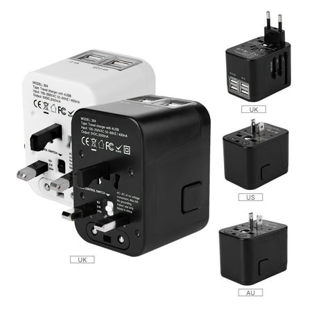 Charger 4 Fuse (Travel Adapter with 4 USB Charger Worldwide Travel Power Wall Charger Built-in Spare Fuse Universal AC Wall Outlet Plugs All-in-One for EU,UK,US,AU,Italy and other 150)