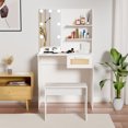 thumbnail image 5 of Zateety Vanity Desk Set Stool & Dressing Table with LED Lighting Mirror Drawer and Compartments Modern Wood Cosmetic Table Chest of Drawers White Color, 5 of 9