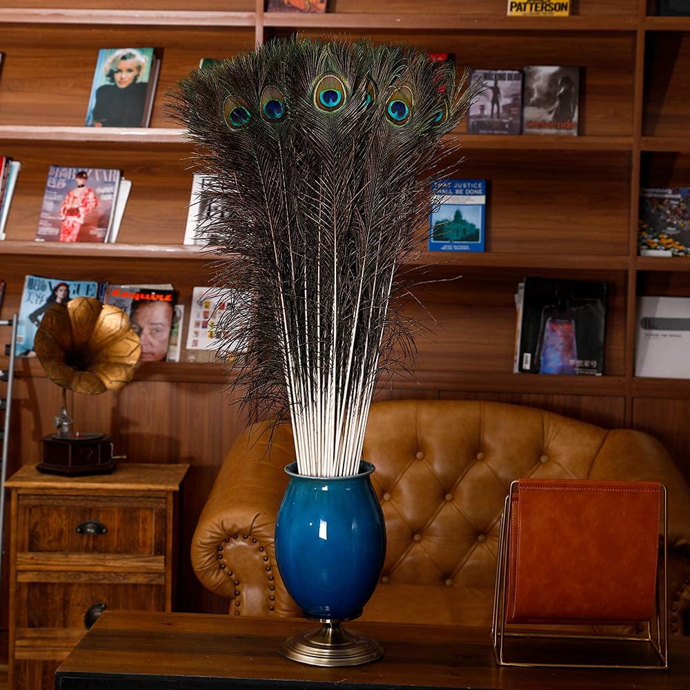 20pcs Natural Long Peacock Feathers 35-40 inch for DIY Craft, Party, Wedding Christmas Decoration and Floral Arrangement