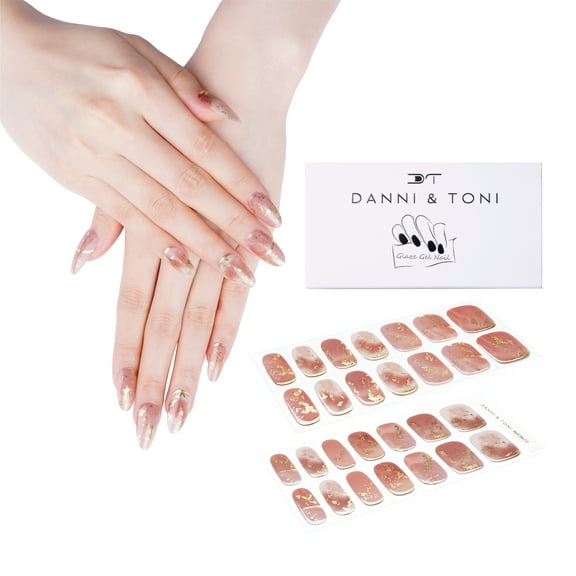DANNI & TONI Semi Cured Gel Nail Strips (Metallic Sands) Gold Foil Gel Nail Stickers Glossy Nail Wraps 28 Stickers