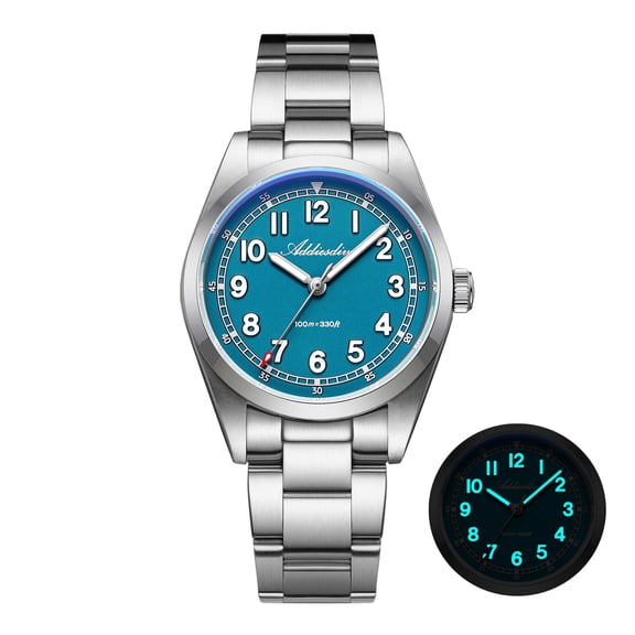 ADDIESDIVE Men's Watch with Japanese Quartz Movement, 100m Waterproof Analog Dive Watch for Men, 316L Stainless Steel & Sapphire Crystal, BGW9 Luminous, AD2521 Blue