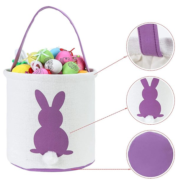 Cesta De Conejito De PascuaBolsas De Huevos Para Niños,canasta De AlgodónCesta De Huevos De Caramelo Personalizada Cubos Con Estampado De Conejo Con Cola Esponjosa Bolsas De Regalos Para Pascua